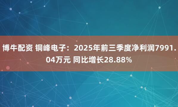 博牛配资 铜峰电子：2025年前三季度净利润7991.04万元 同比增长28.88%
