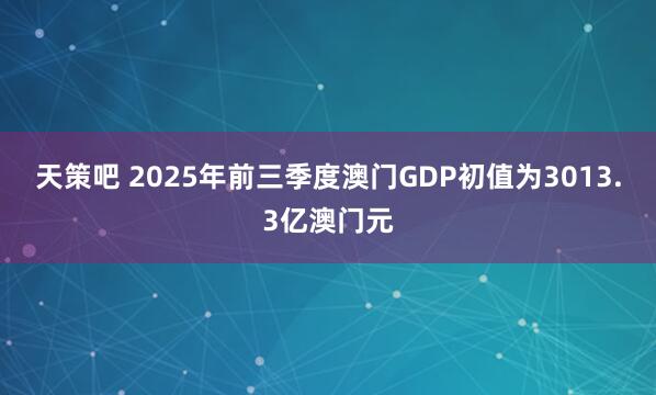 天策吧 2025年前三季度澳门GDP初值为3013.3亿澳门元